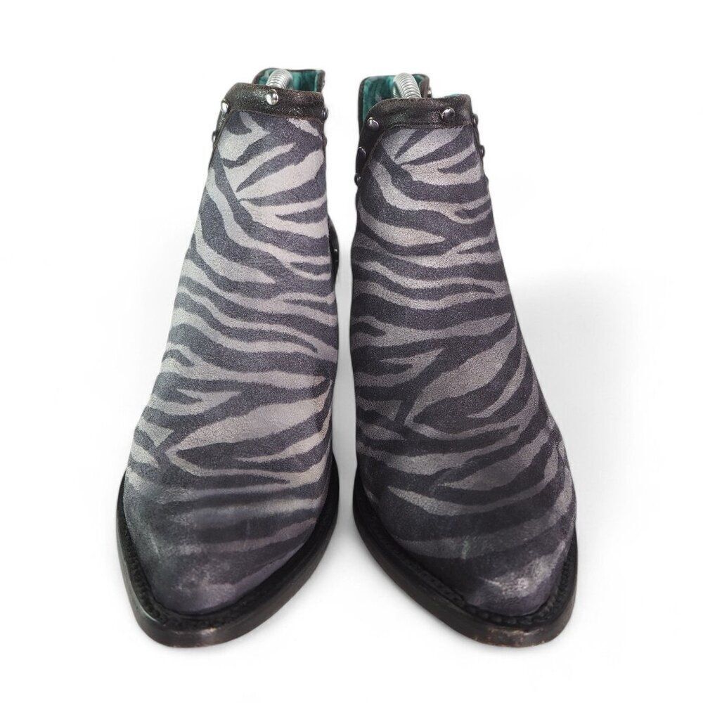 Corral Zebra Print Studded Pointed Toe Booties Gr… - image 3